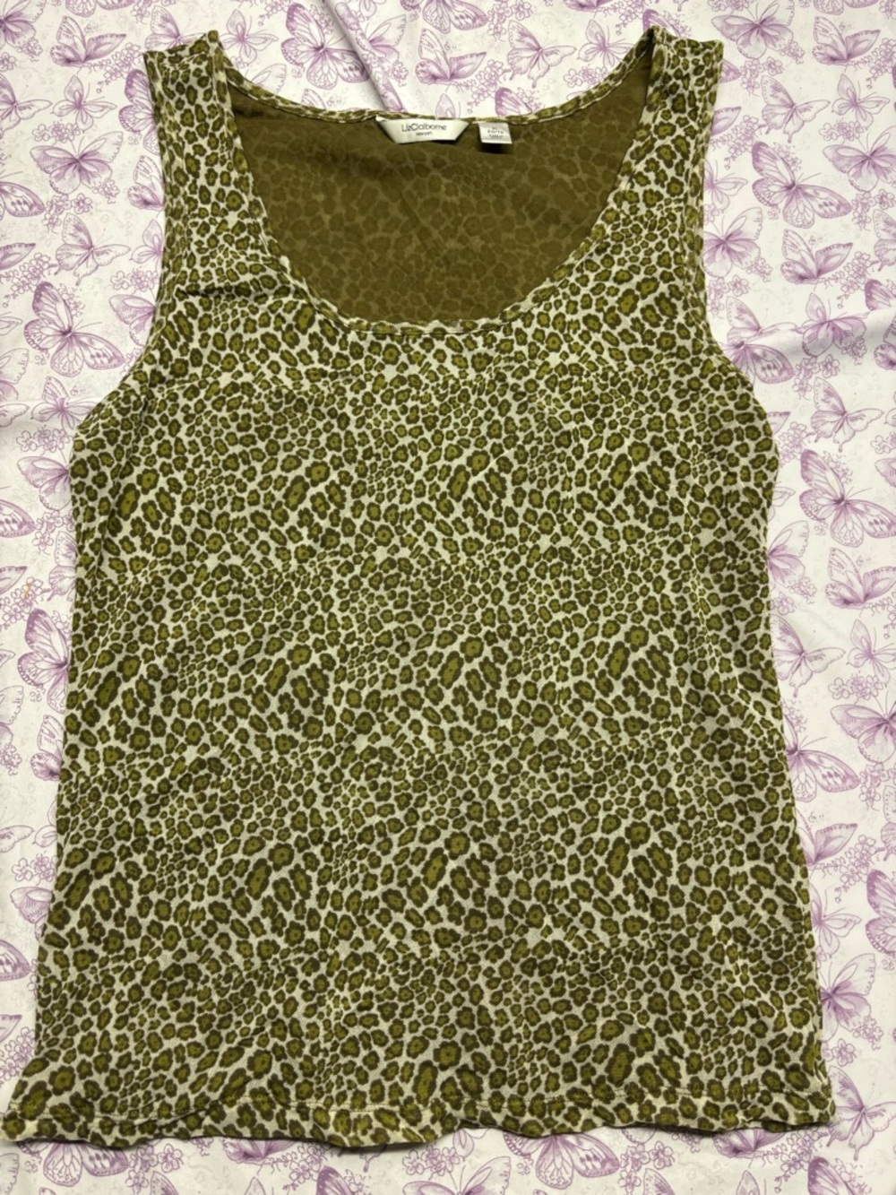 🍄Liz Claiborne Olive Leopard Print Tank Top - Picture 1 of 2